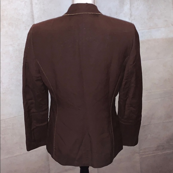 Kasper Chocolate Brown Jacket w/ Gold Stitching - Picture 7 of 12